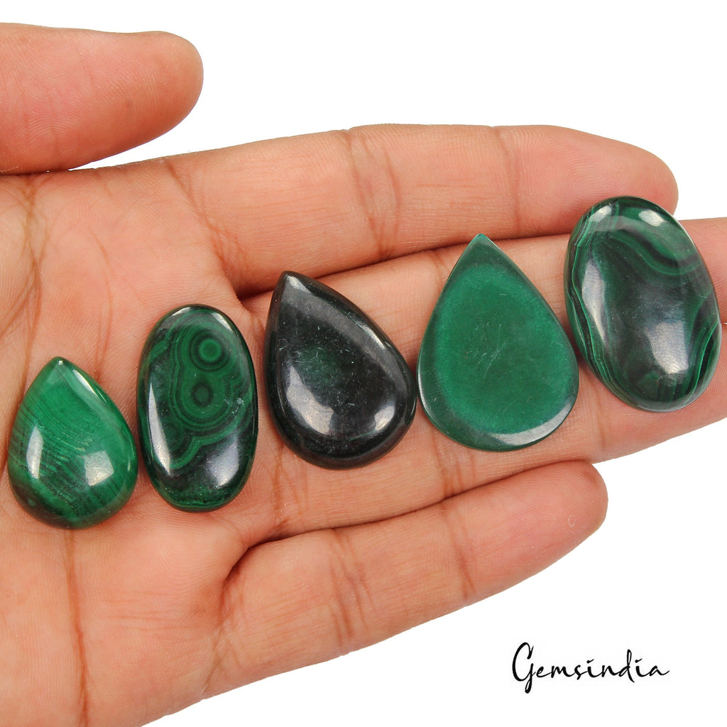 193.40 Ct/5 Pcs Natural Untreated Green Malachite Mix Cab Loose Gems For Pendant