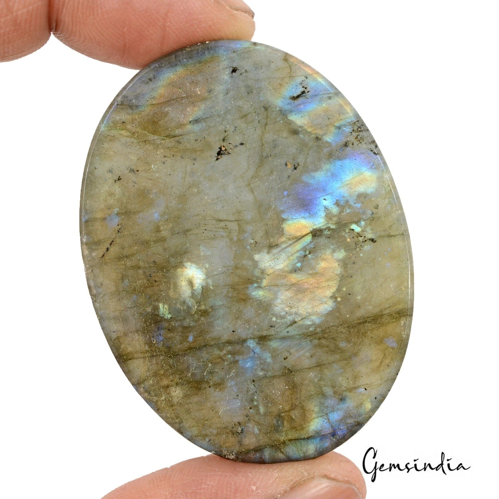 Natural Untreated Labradorite Blue Yellow Shine Oval Cab Certified 175.00 Ct Gem