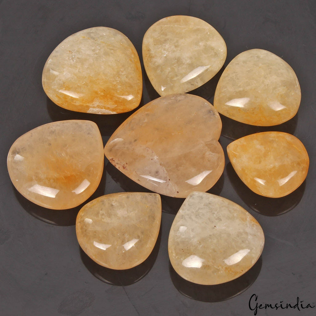 530 Ct/8 Pcs Natural Untreated Yellow Aventurine Heart Cab Loose Gem For Jewelry