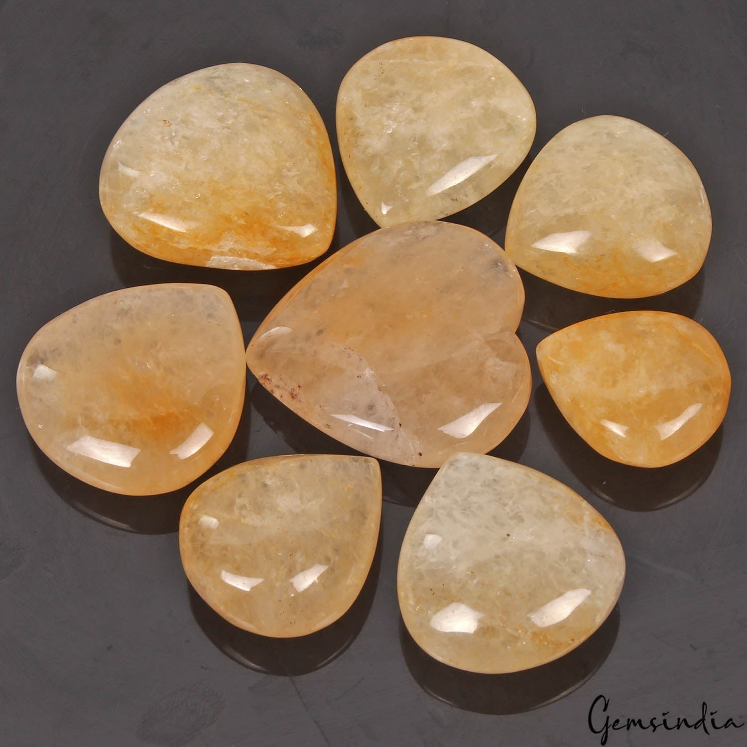 530 Ct/8 Pcs Natural Untreated Yellow Aventurine Heart Cab Loose Gem For Jewelry