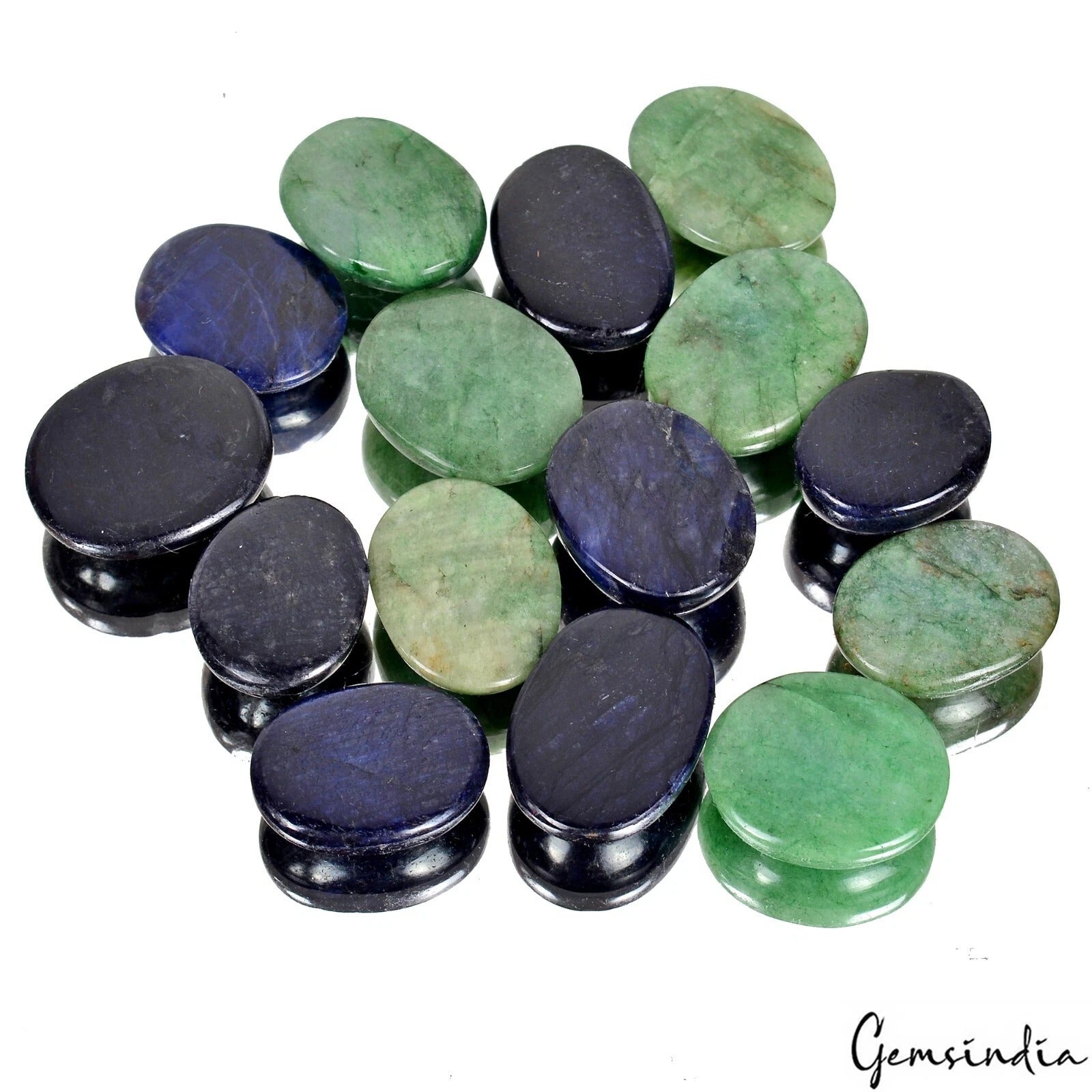 Emerald Lot, Cabochon, Color Enhanced, Green — 15 Pieces, 17mm to 21mm, 350 Ct, Brazil