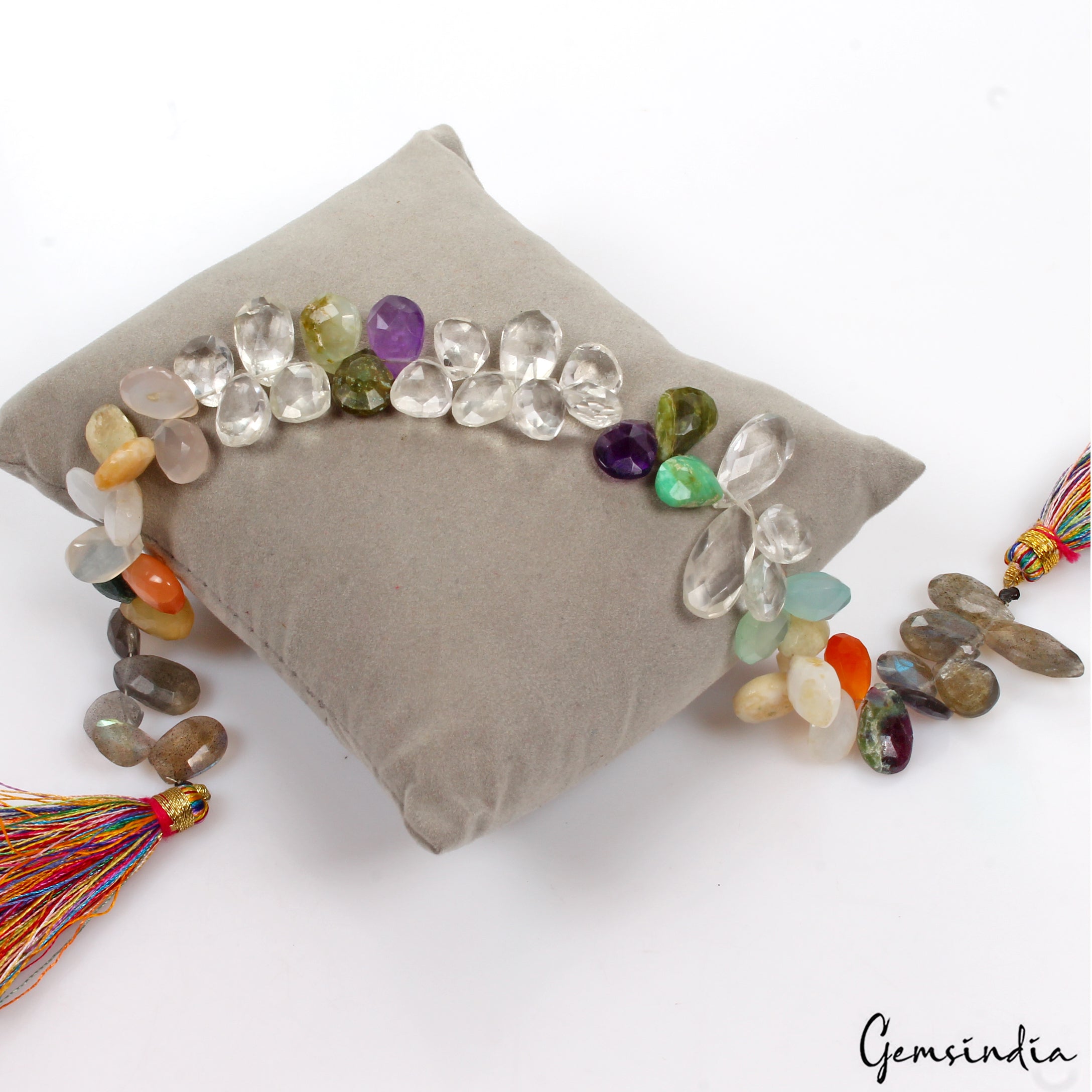 Natural Multi Gemstones/Multi Color Pear Cut Loose Beads/Briolettes Strand 9"