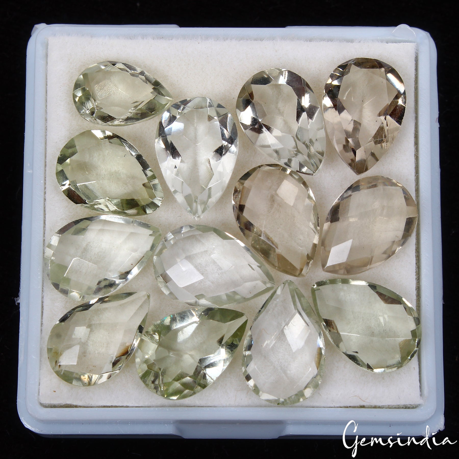 34.75 Ct Natural Green Amethyst Pear Cut Loose Untreated 9-11mm Gemstones 13 Pcs