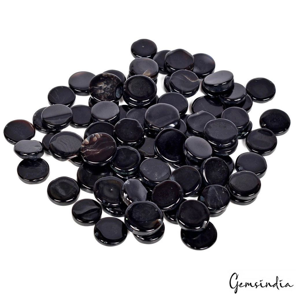 250.00 Ct Natural Black Onyx Round Cab Flat Both Side Loose Gemstone Lot 82 Pcs