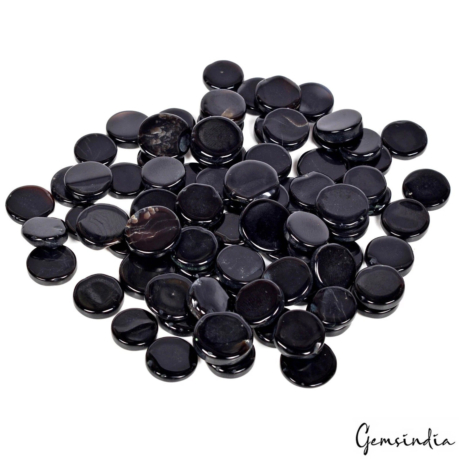 Black Onyx Lot, Cabochon — 82 Pieces, 10mm to 12mm, 250.00 Ct