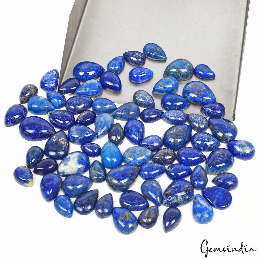 370 Cts/68 Pcs Natural Blue Gold Pyrite Lapis Lazuli Pear Loose Gems For Jewery