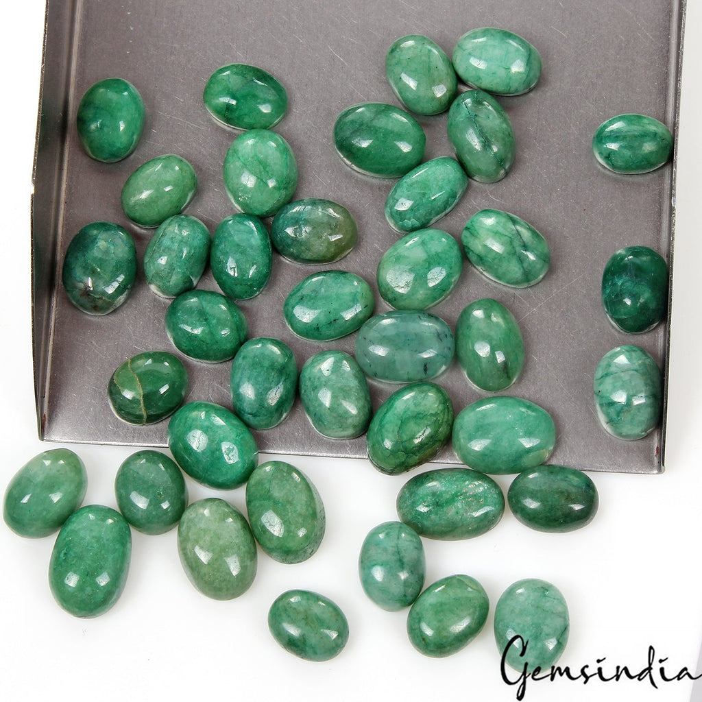 Certified 262.40 Cts/39 Pcs Natural Brazilian Green Emerald Oval Cab Loose Gems