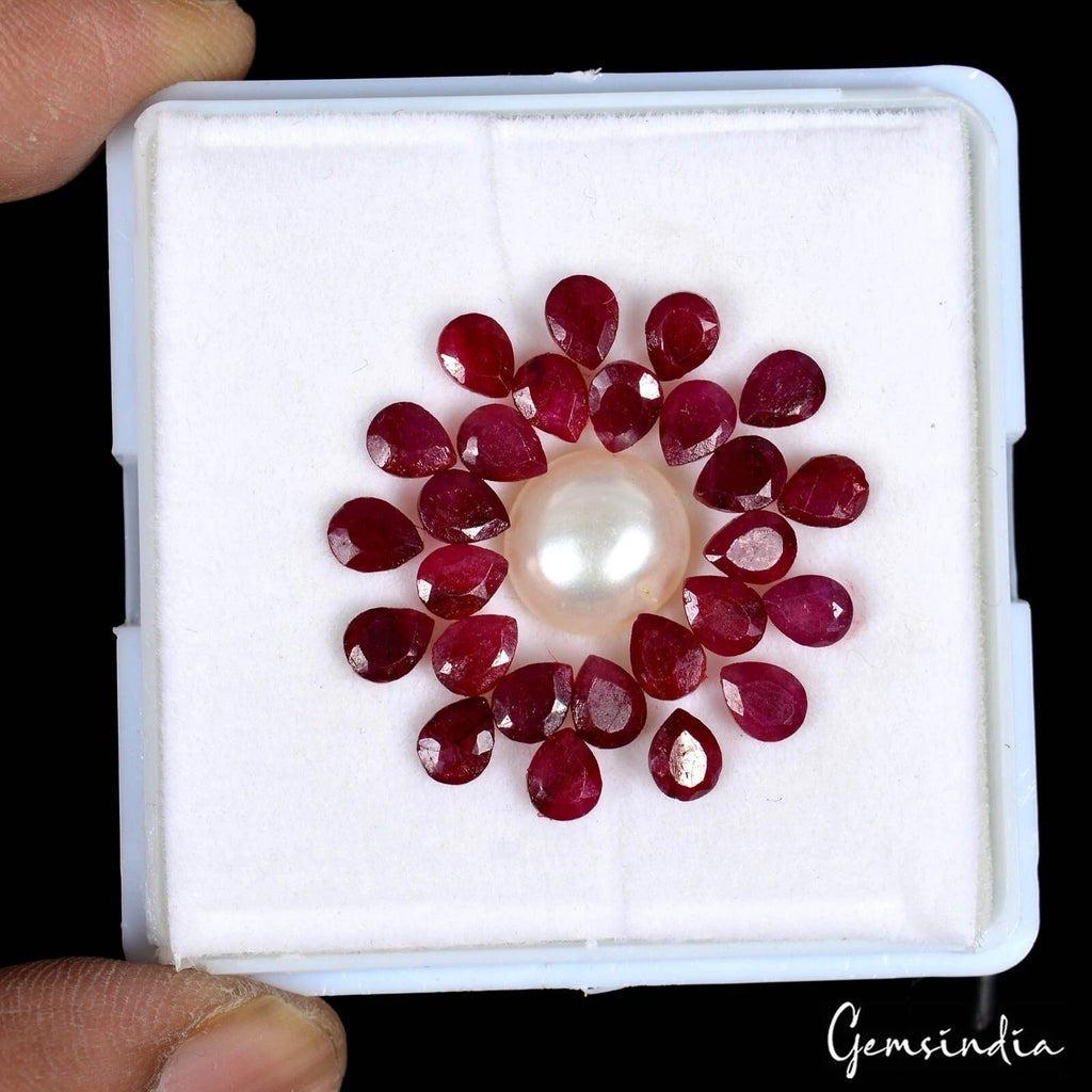 20.30/28 Pcs Natural Red Ruby Pear & Freshwater Pearl Round Gems Lot For Jewelry