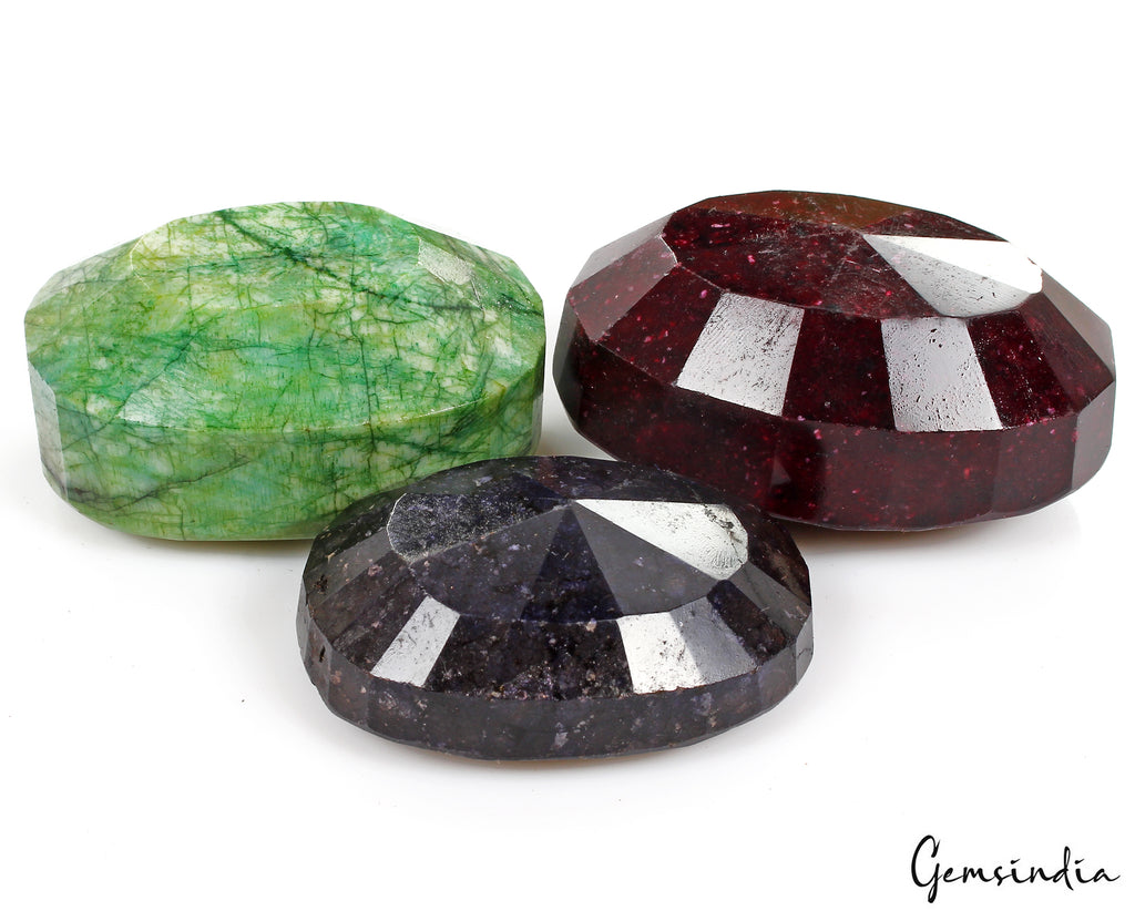 Ruby Lot, Loose Gemstone, Oval Cut, Color Enhanced — 3 Pieces, 55mm to 66mm, 2050 Ct, Madagascar
