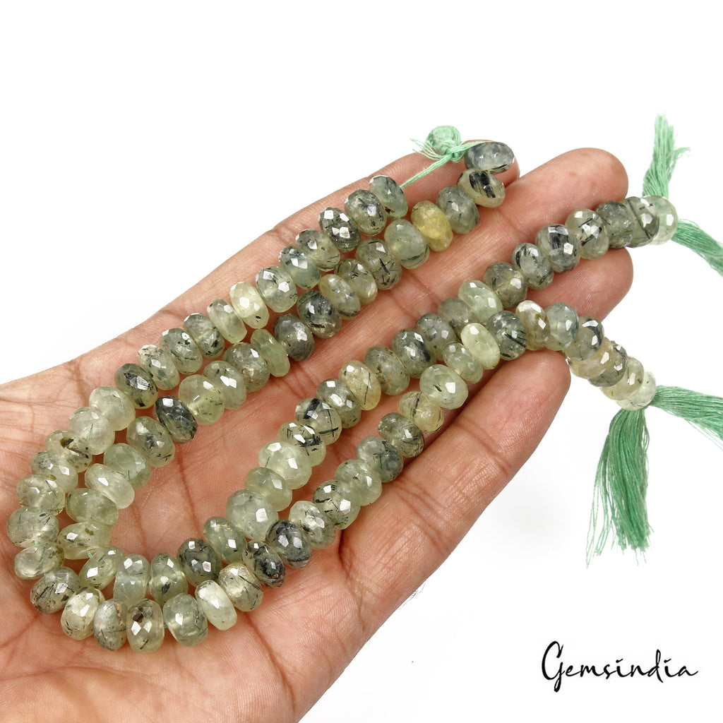 420 Ct/2Pcs Natural Untreated Green Prehnite Round Cut Drill Bead 10"Each Strand