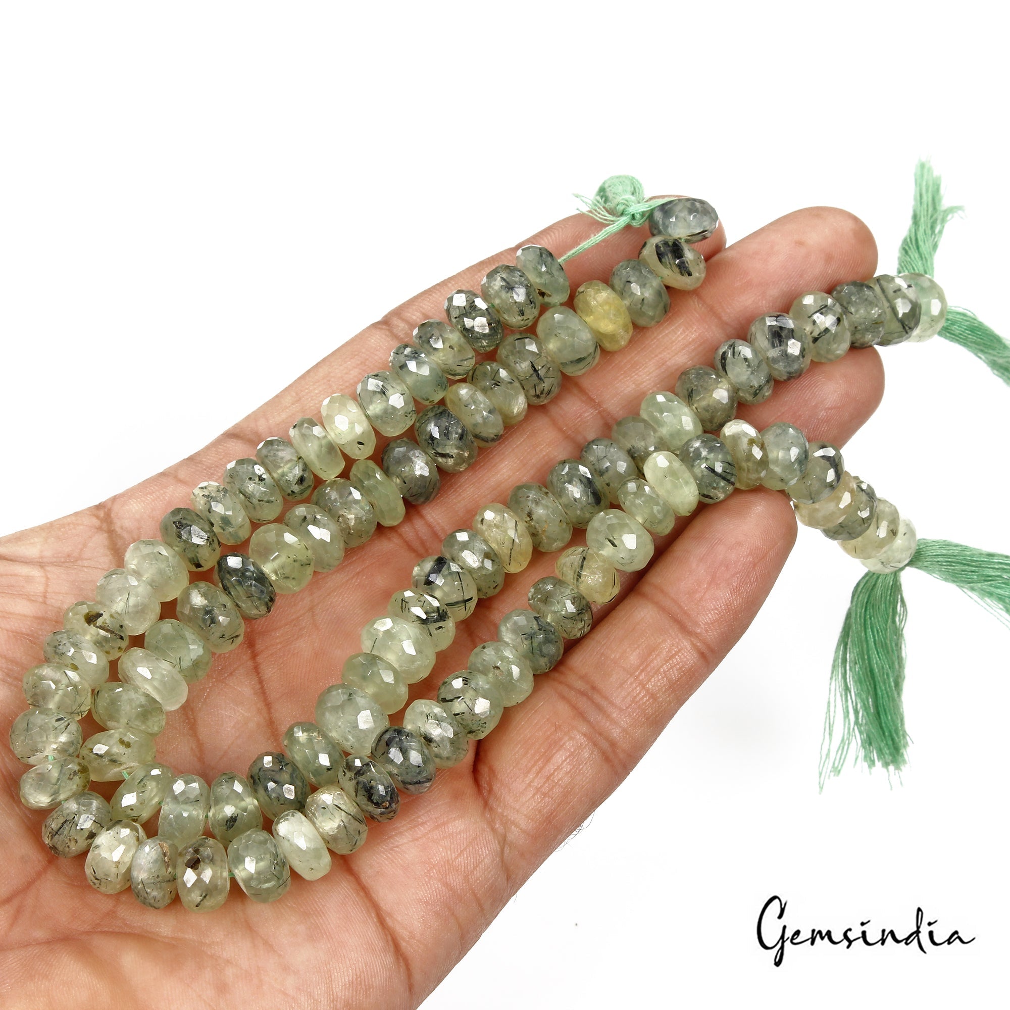 420 Ct/2Pcs Natural Untreated Green Prehnite Round Cut Drill Bead 10"Each Strand