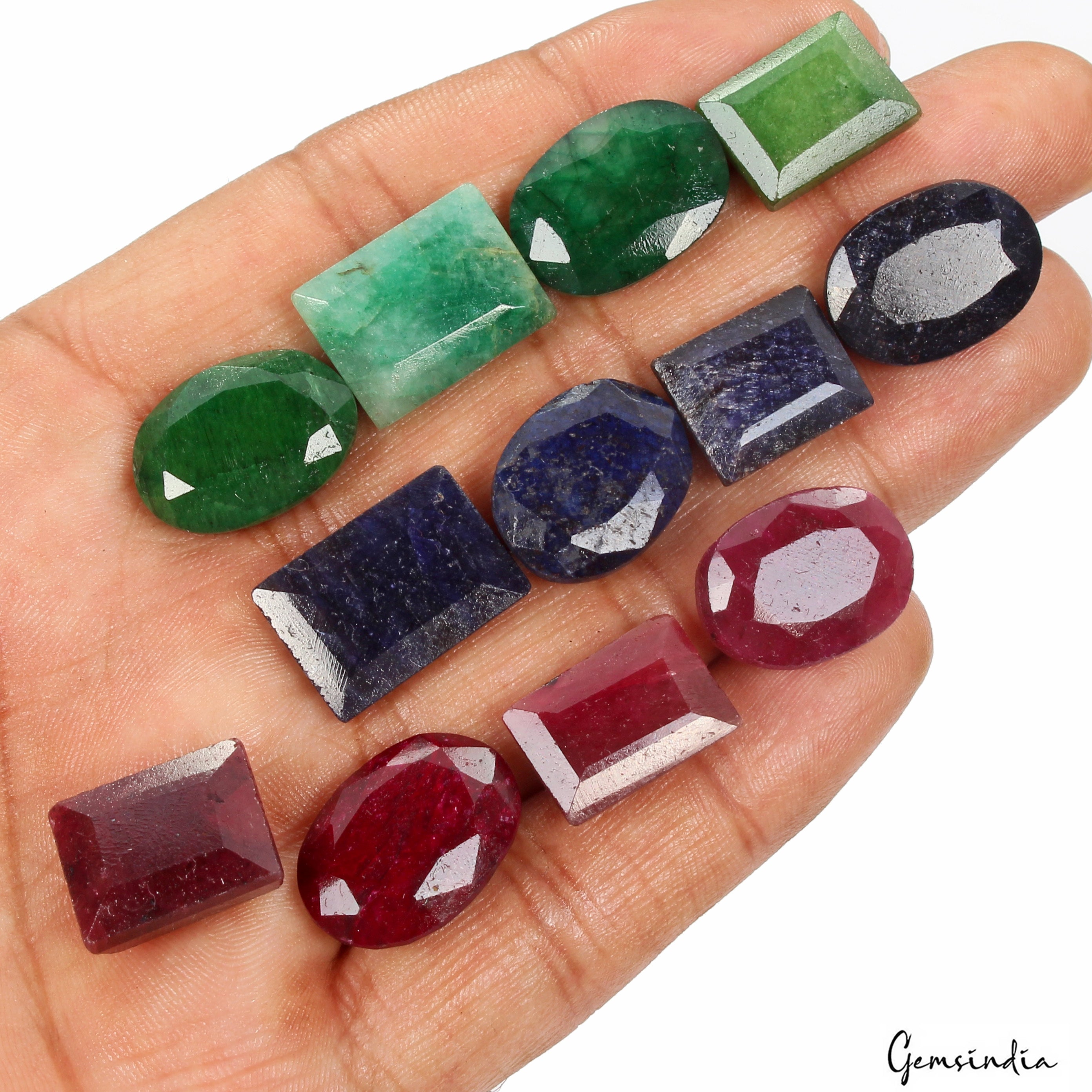 Certified 226.80 Ct Natural Multi Color Emerald Ruby Sapphire Mix Cut Loose Gems