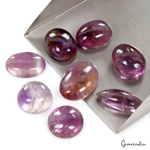 Amethyst Lot, Cabochon, Untreated, Purple — 8 Pieces, 20mm to 29mm, 240 Ct, Madagascar