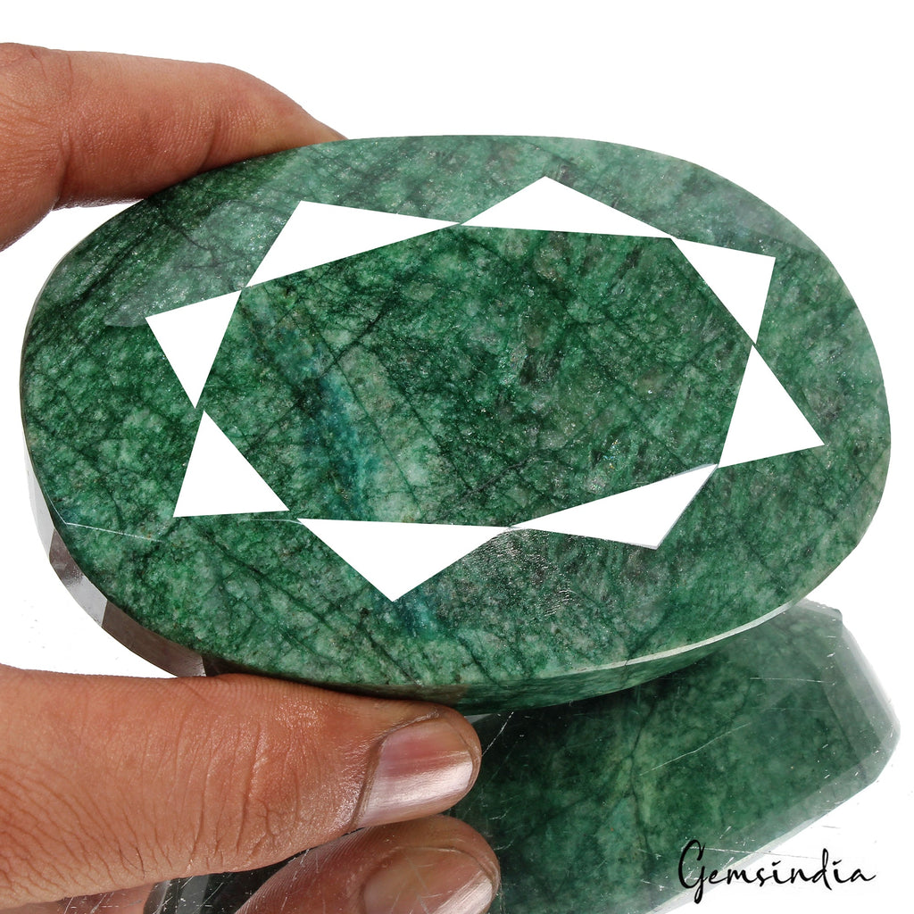 2220 Ct Natural Green Brazilian Emerald Oval Faceted Earth Mined Loose Gemstone