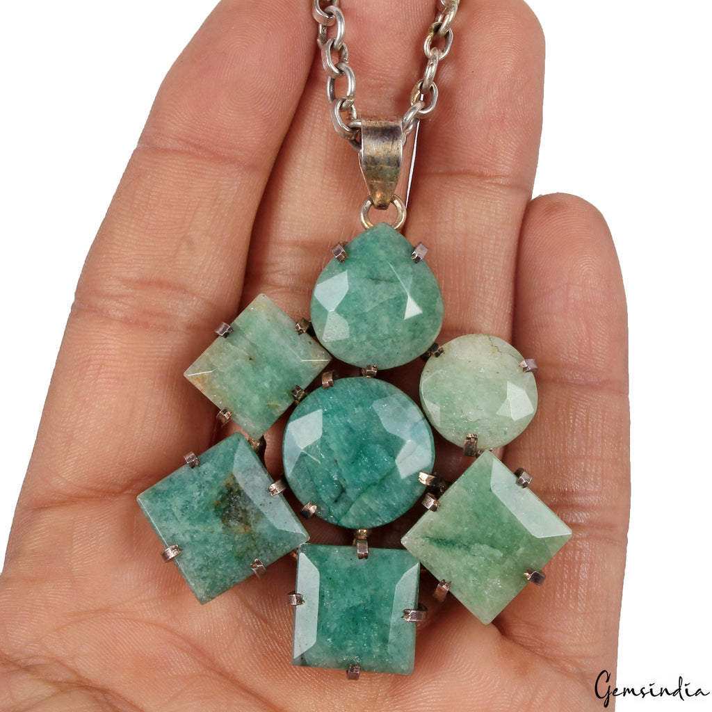 40.92 Certified Natural Green Emerald Handmade 925 Sterling Silver Huge Pendant