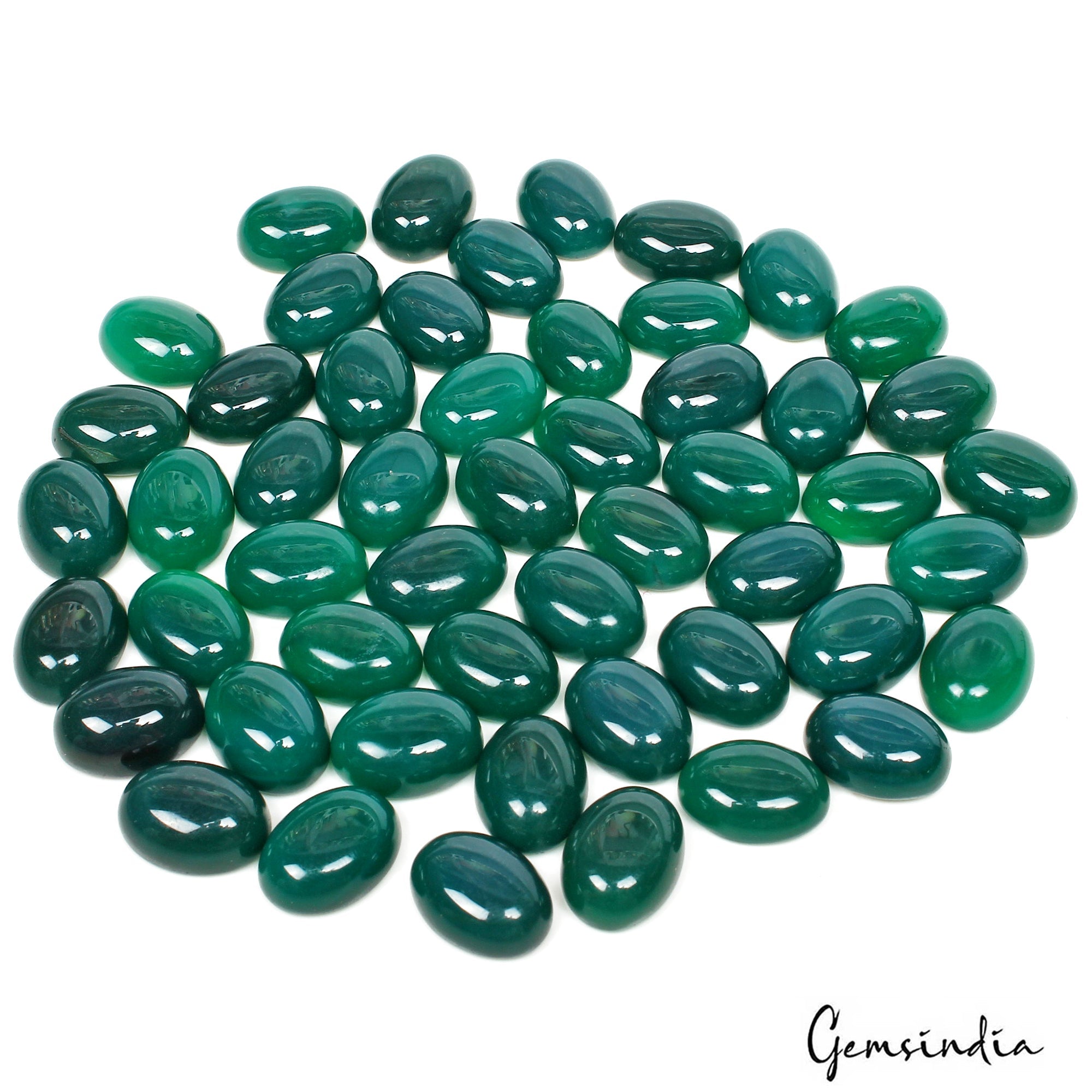 500 Ct/52 Pcs Natural Dark Green Onyx Oval Cab Calibrated Loose Gems For Jewelry