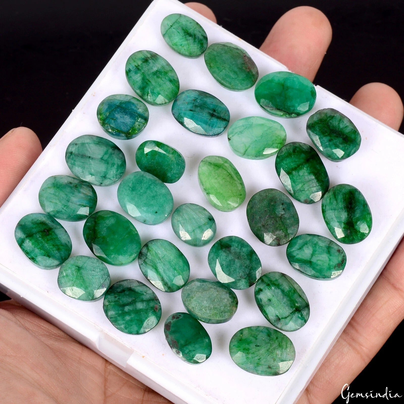 Emerald Lot, Loose Gemstone, Color Enhanced, Green — 28 Pieces, 12mm to 16mm, 261.40 Ct, Brazil