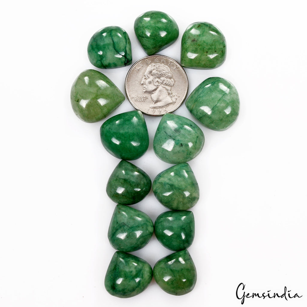 300 Ct/13 Pcs Natural Brazilian Green Emerald Pear Cab 16mm-20mm Loose Gemstones
