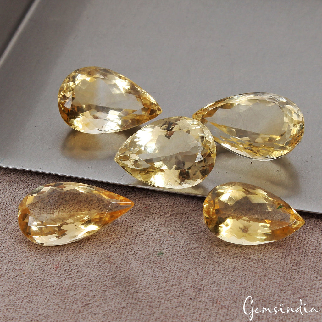 Pear Cut Natural Unheated Top Yellow Citrine Brazil 59.70 Ct/17-21mm Gemstones
