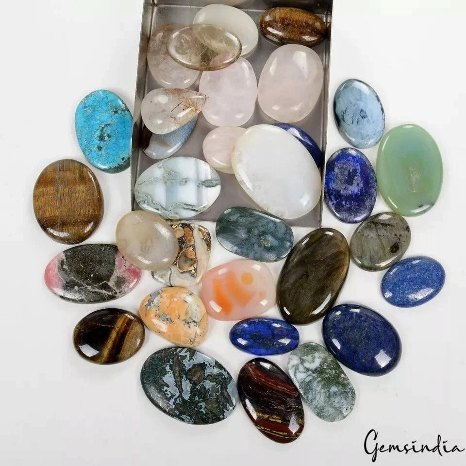 1880 Ct/32 Pcs Natural Multi Color Cab Flatback Semi-Precious Wholesale Gems Lot