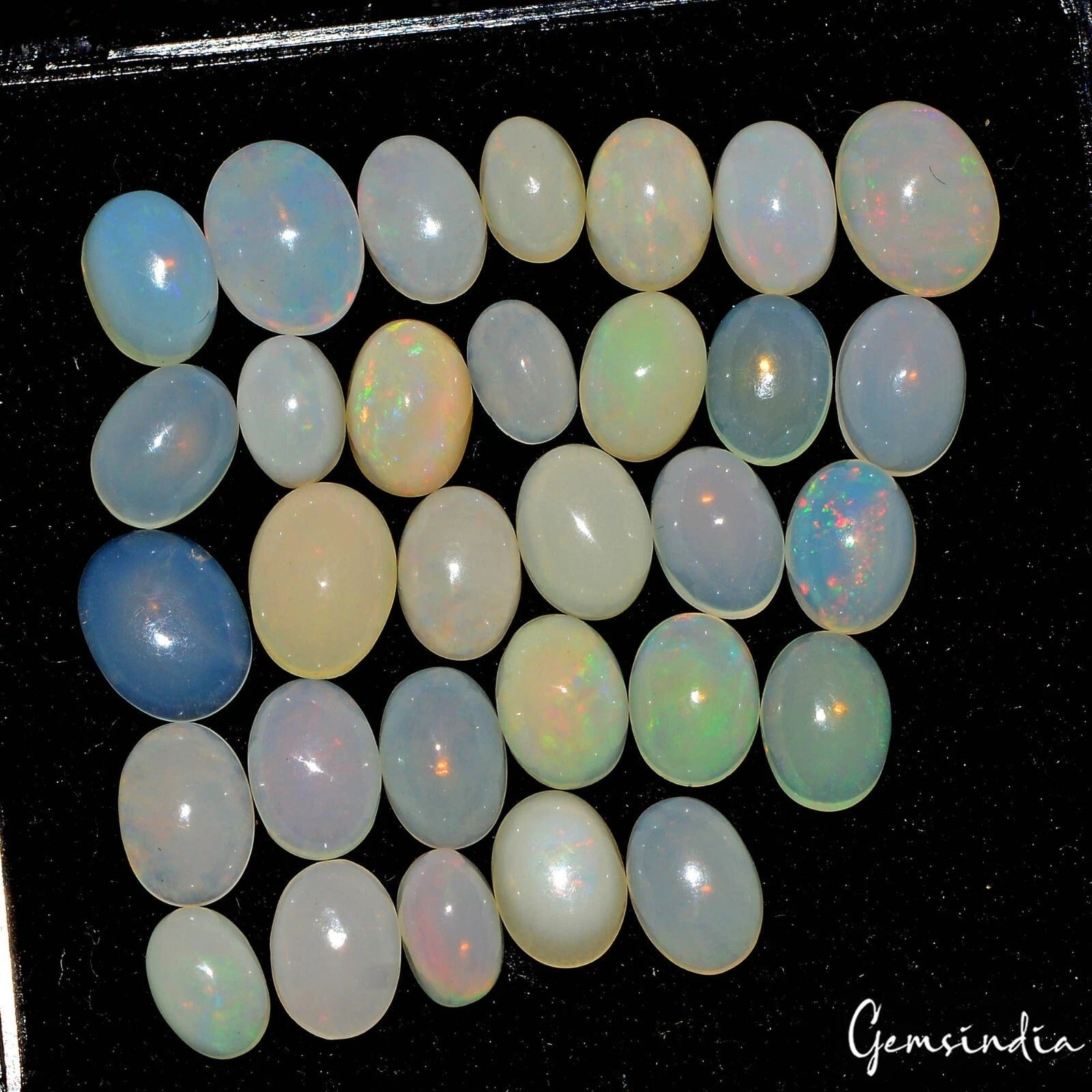 Certified 16.90 Cts/31 Pcs Natural Multi Welo Fire Ethiopian Opal Oval Cab Gems
