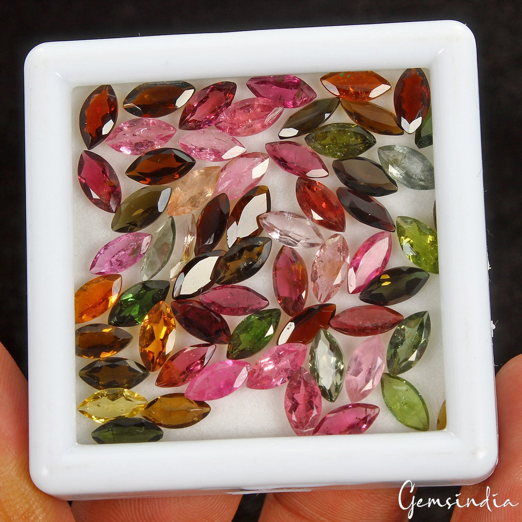 Marquise Cut Natural Multi Color Tourmaline 28.20 Ct 8x4mm 60 pcs Certified Gems