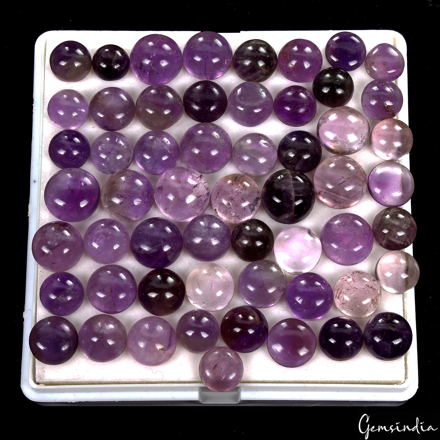 Amethyst Lot, Cabochon, Untreated, Purple — 56 Pieces, 9mm to 13mm, 289.30 Ct