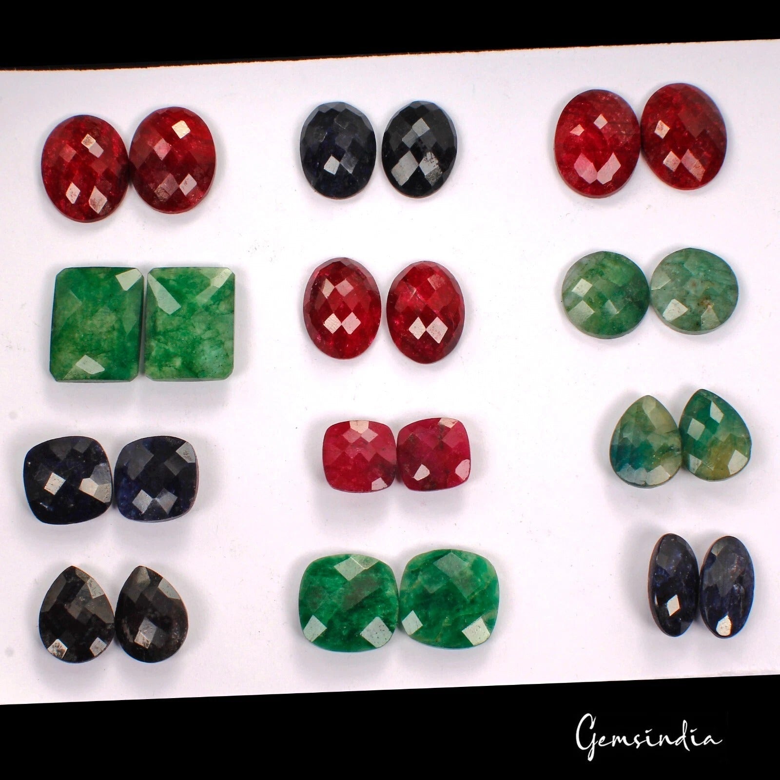 12 Pairs Wholesale Lot Natural Ruby Sapphire & Emerald Mix Cut Gems For Earrings