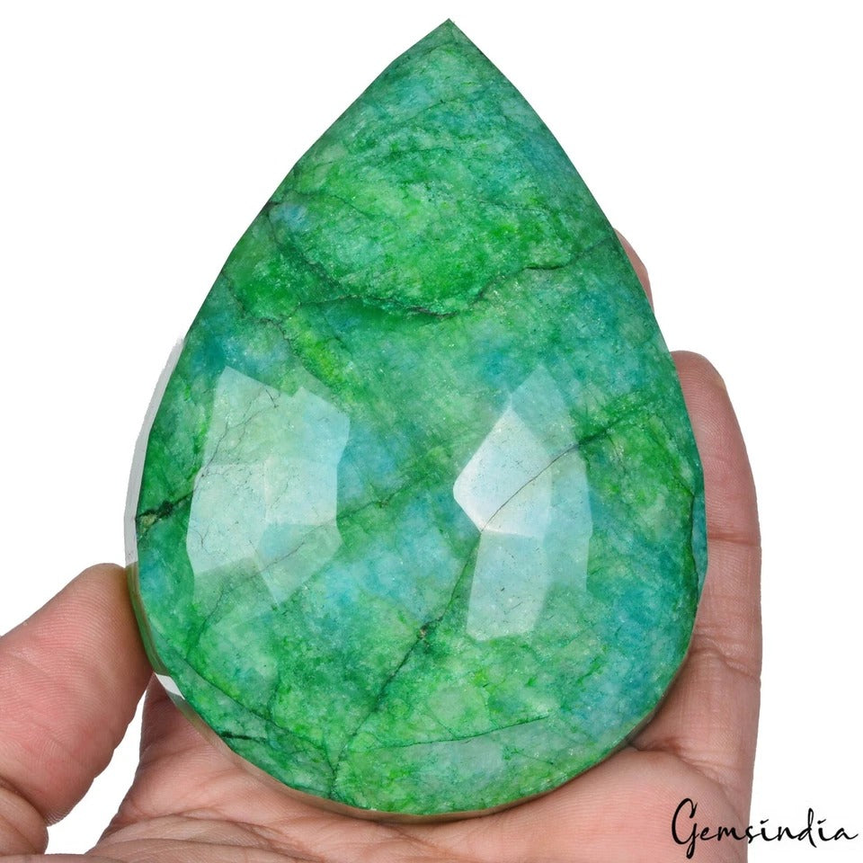700Ct Natural Green Brazilian Emerald Pear Cut Faceted Earth Mined Certified Gem