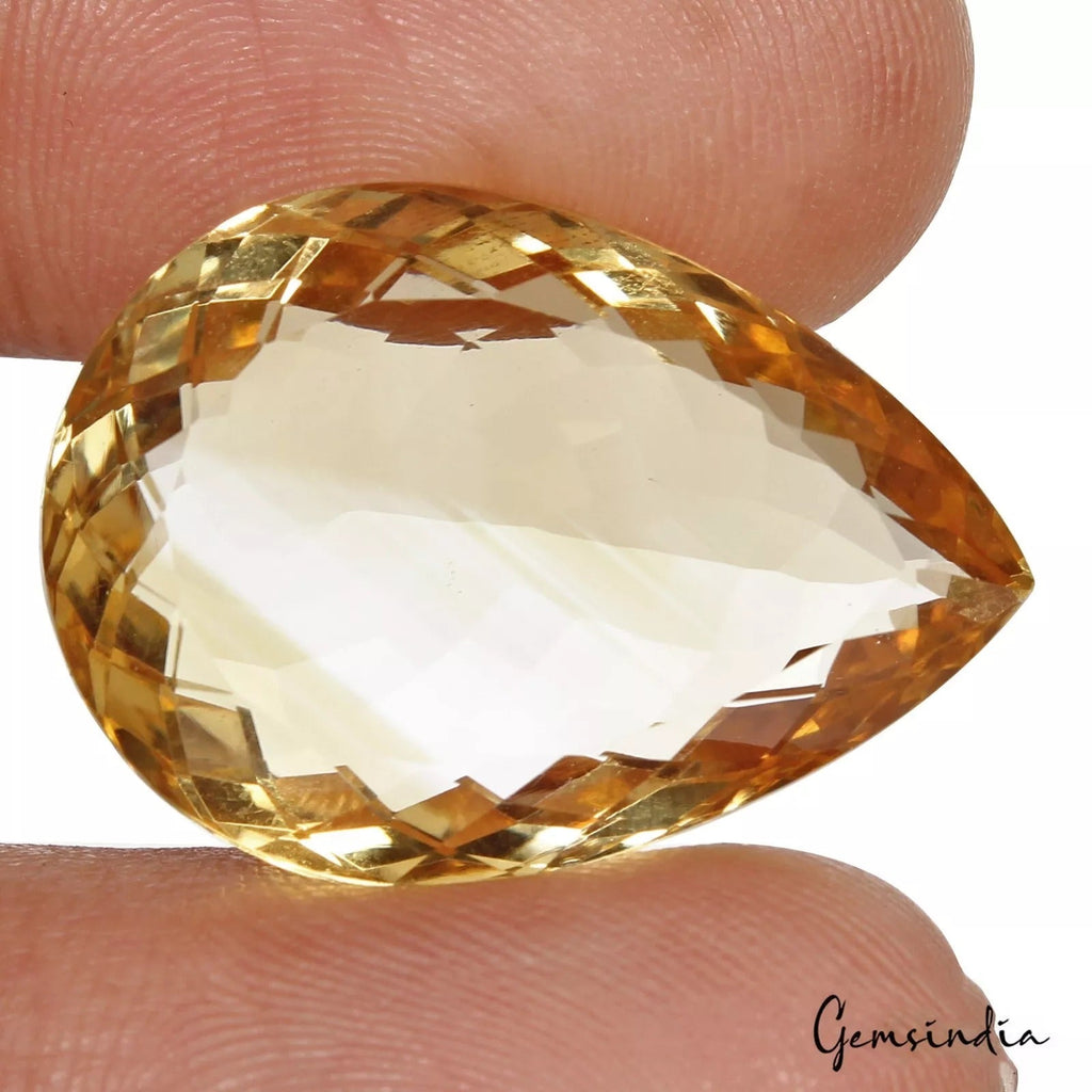 29.60 Ct Natural Untreated Yellow Citrine Pear Faceted Loose Gem For Jewelry