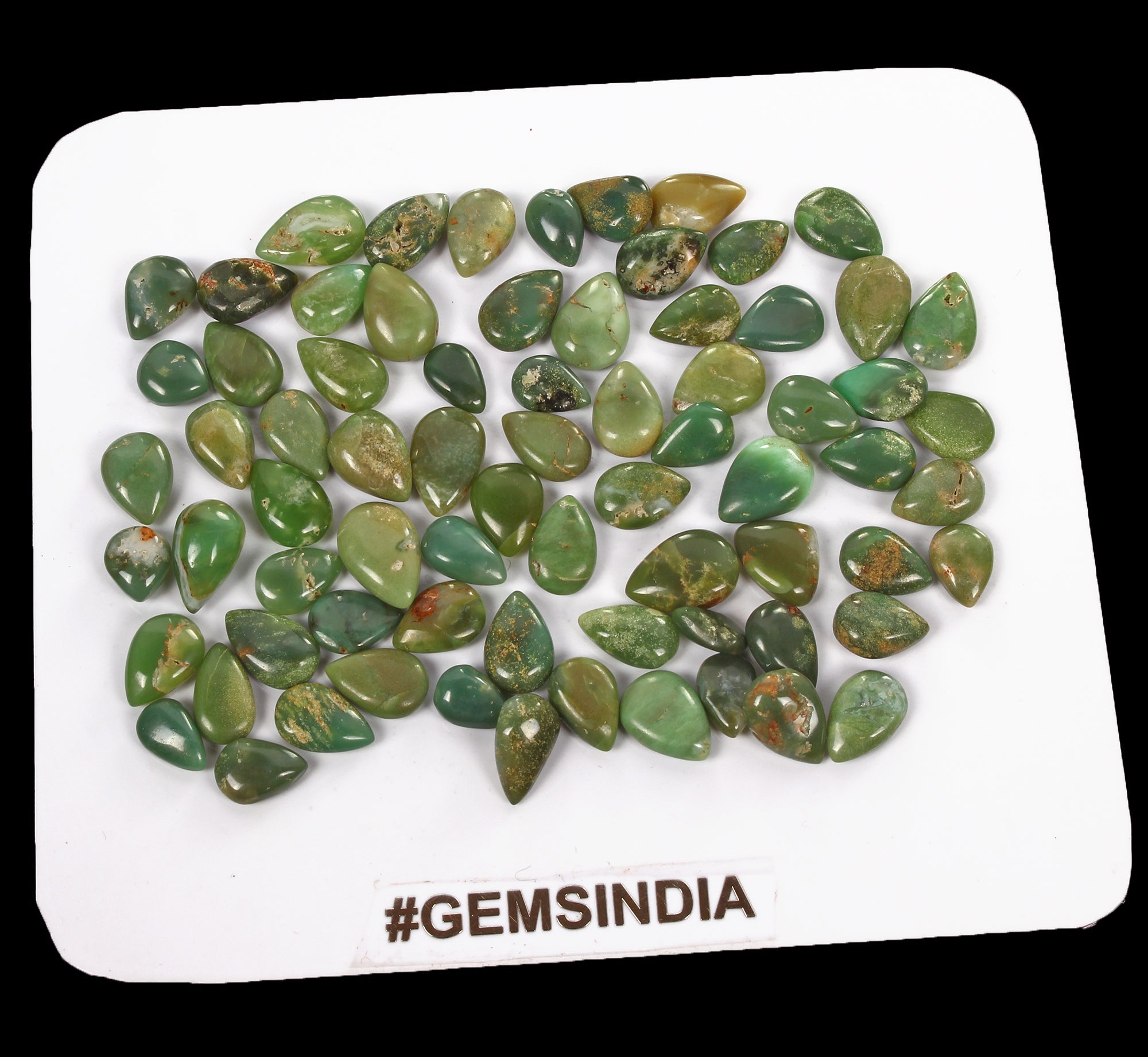 Certified 122.50 Cts/73 Pcs Natural Untreated Green Chrysoprase Pear Loose Gems