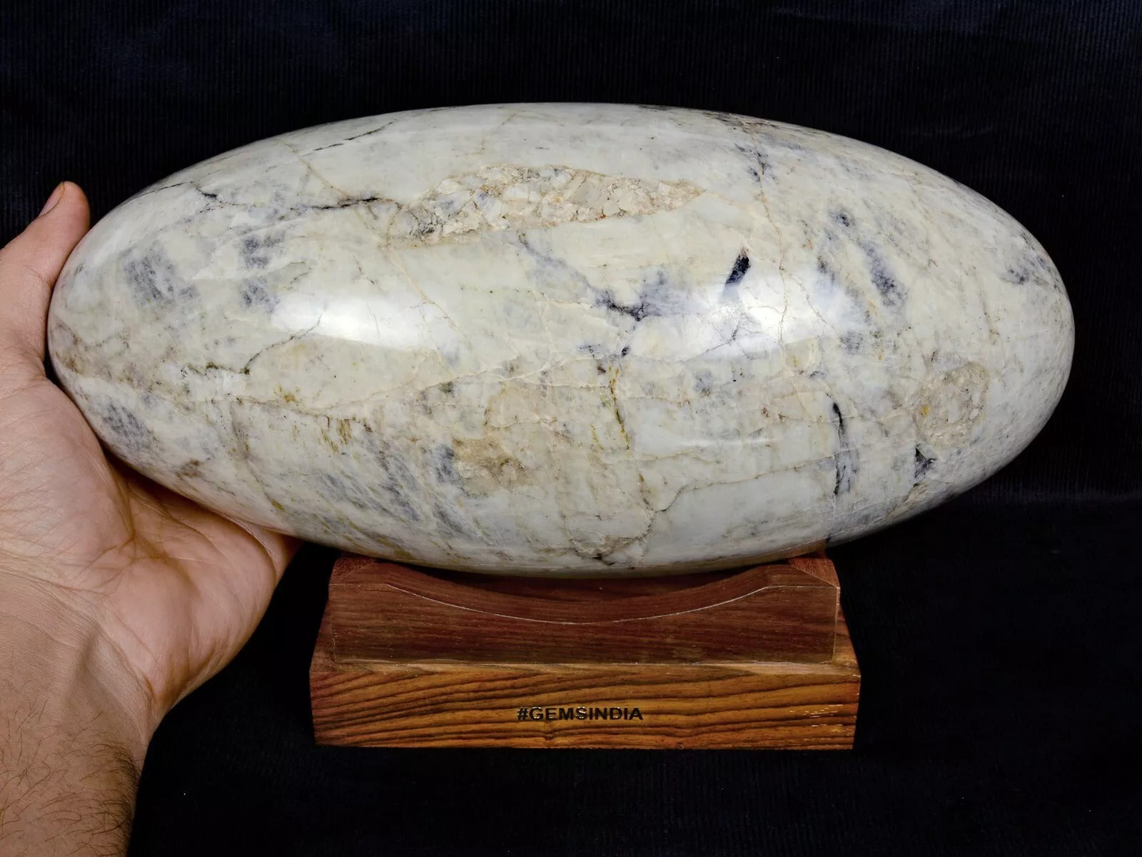 7.1 Kg/11.5" Natural Lapis Calcite Matrix Huge Size Oval Lingam Egg Polished Gem