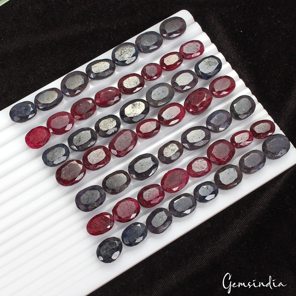 1020 Ct Natural Blue Red Ruby Sapphire Oval Faceted Loose Wholesale Gem Lot 52Pc