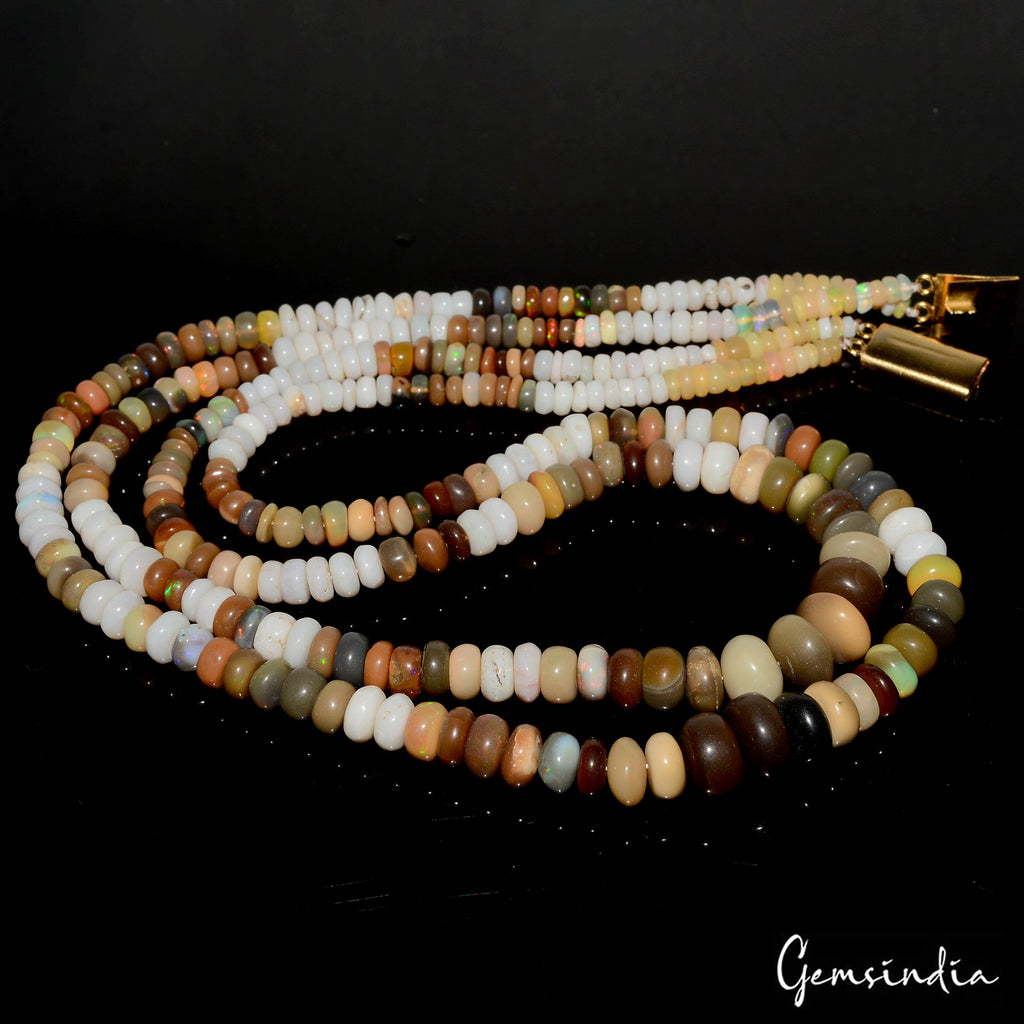 186.20 Ct Natural Multi Color Shine Oval Round Beaded Single Strand Necklace 19"