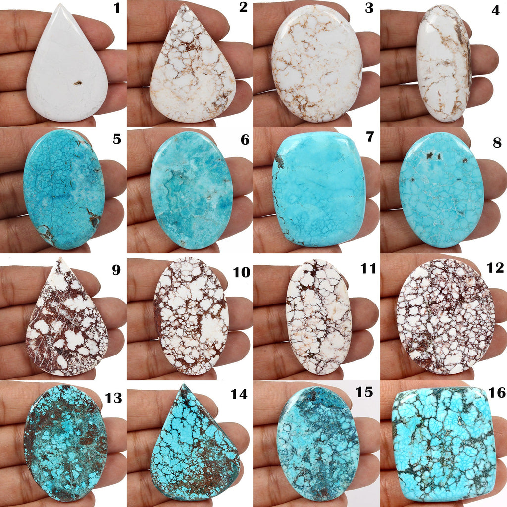 AAA 1900 Ct Natural White Buffalo/Blue Turquoise Designer Mix Cabochon Gemstones