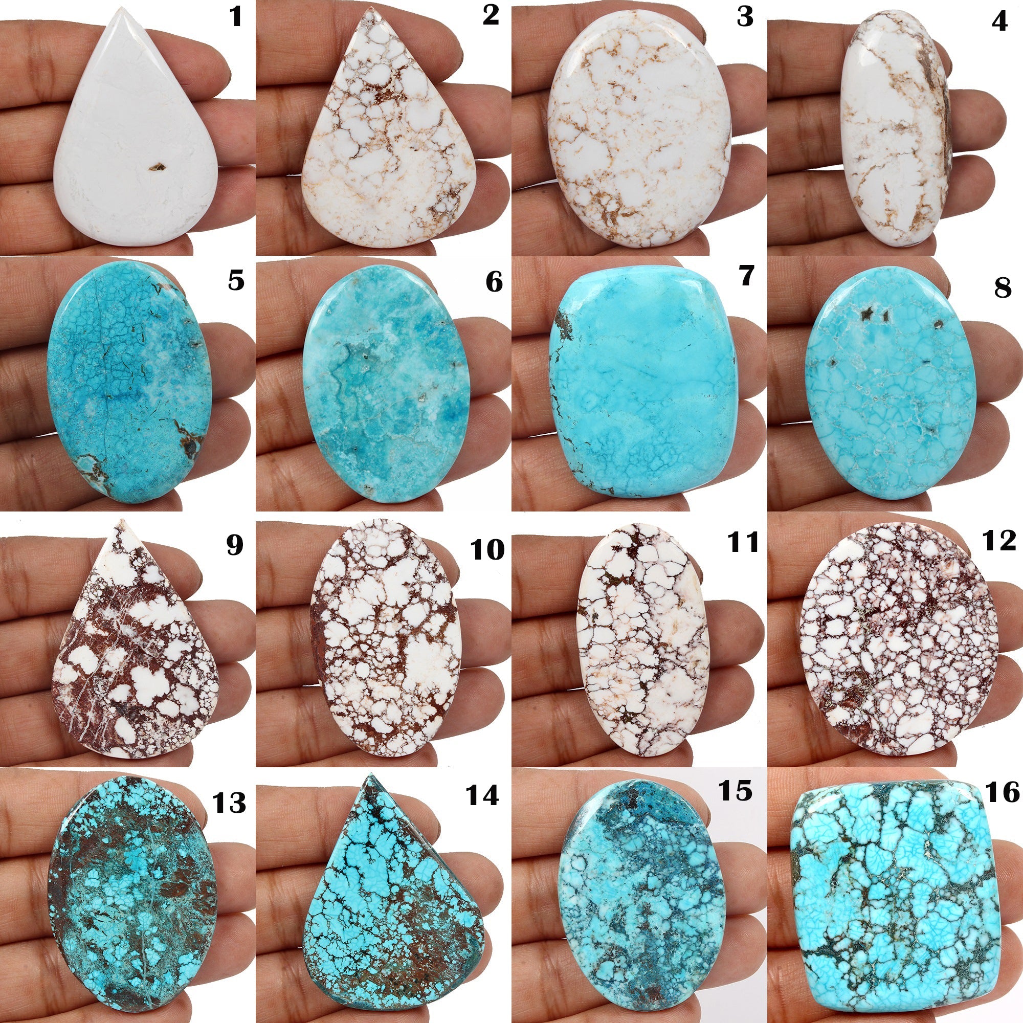 AAA 1900 Ct Natural White Buffalo/Blue Turquoise Designer Mix Cabochon Gemstones