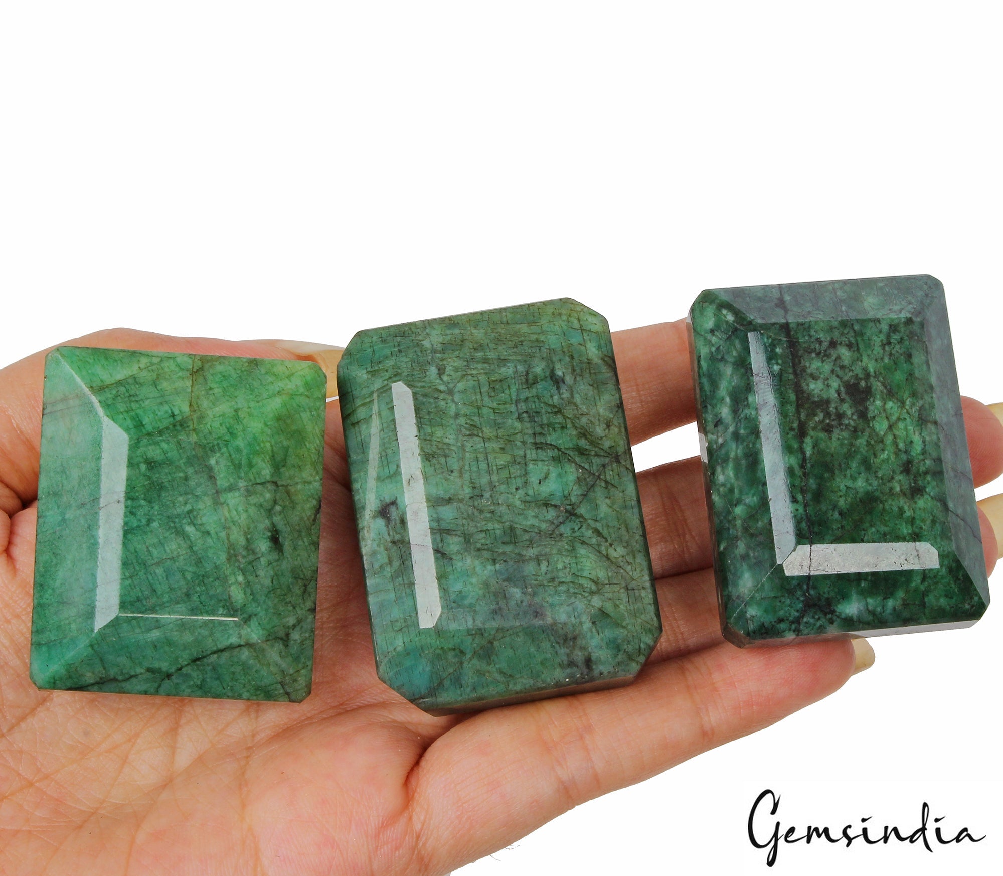 3 Pcs Natural Green Emerald From Brazil Octagon Cut 43mm-50mm Gemstones~1100 Cts
