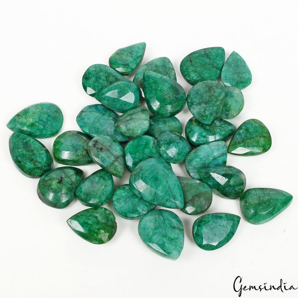 460 Ct/31 Pcs Natural Brazilian Green Emerald Loose 17-22mm Pear Cut Gemstones