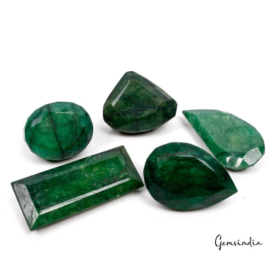 680 Cts Natural Green Brazilian Emerald Mix Cut Loose 31mm-53mm Gemstones Lot