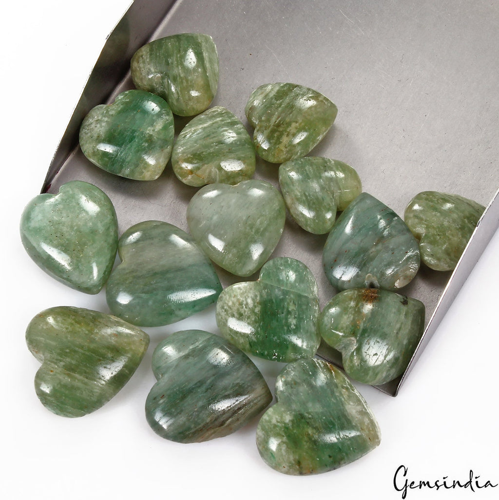 500 Cts/15 Pcs Natural Untreated Green Aventurine Heart Cab Loose Wholesale Gems