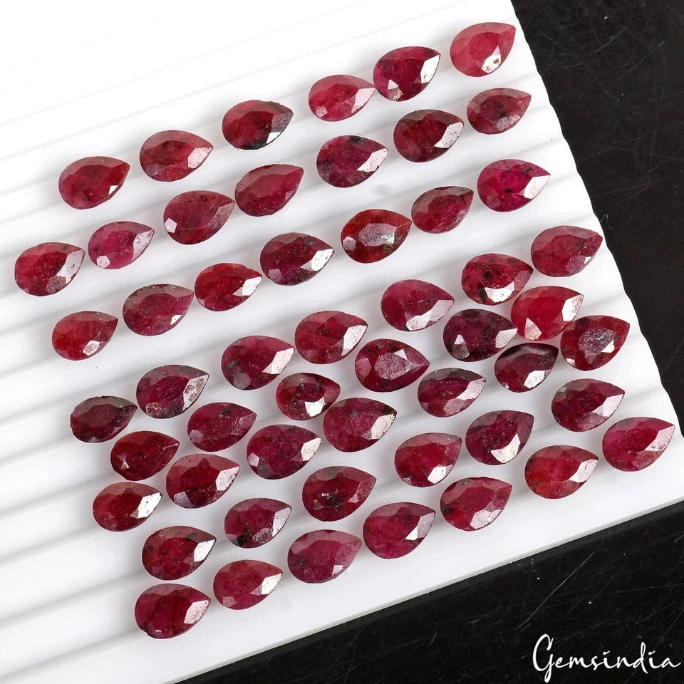 Certified 300 Ct/53 Pcs Natural African Ruby Pear Faceted Loose Gems For Jewelry