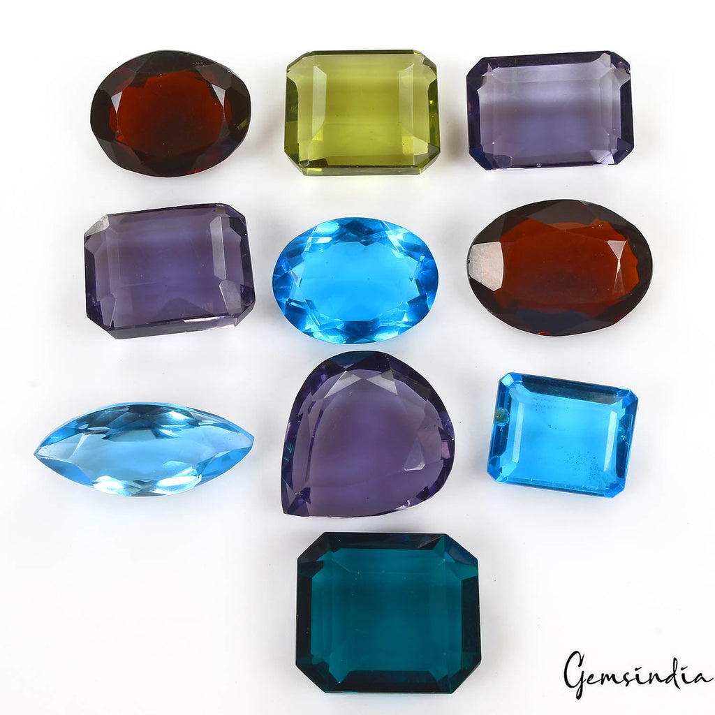450 Cts/10 Pcs Lab Created Multi Color Mix Cut Hydro Loose Gems Lot For Jewelry