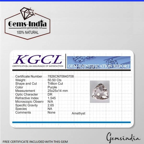 Certified 50.50 Cts Natural Untreated Bolivian Amethyst Trillion Checker Cut Gem
