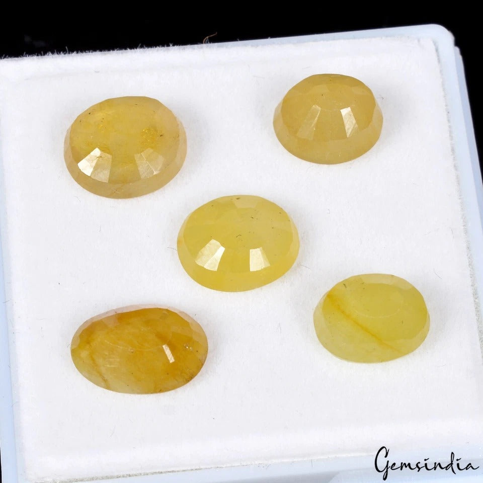 5Pc Natural Yellow Sapphire Oval Cut Untreated Loose 9-11mm Gemstones, Sri Lanka