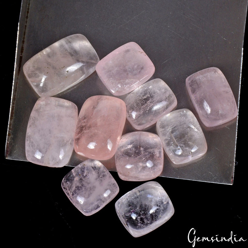 Morganite Lot, Cabochon, Cushion Cabochon, Untreated — 10 Pieces, 8mm to 13mm, 34.10 Ct, Brazil