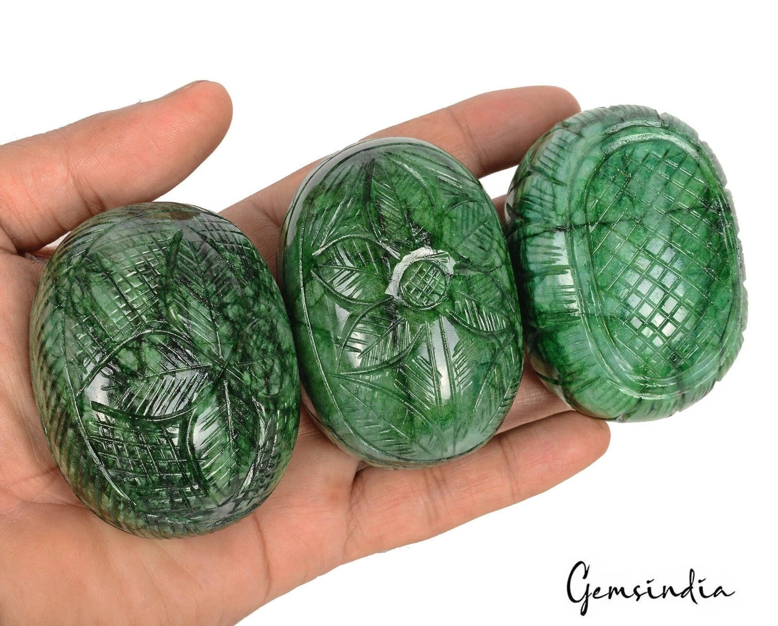 3400 Ct Natural Green Brazilian Emerald Both Side Carving Oval Cut Gemstone Lot