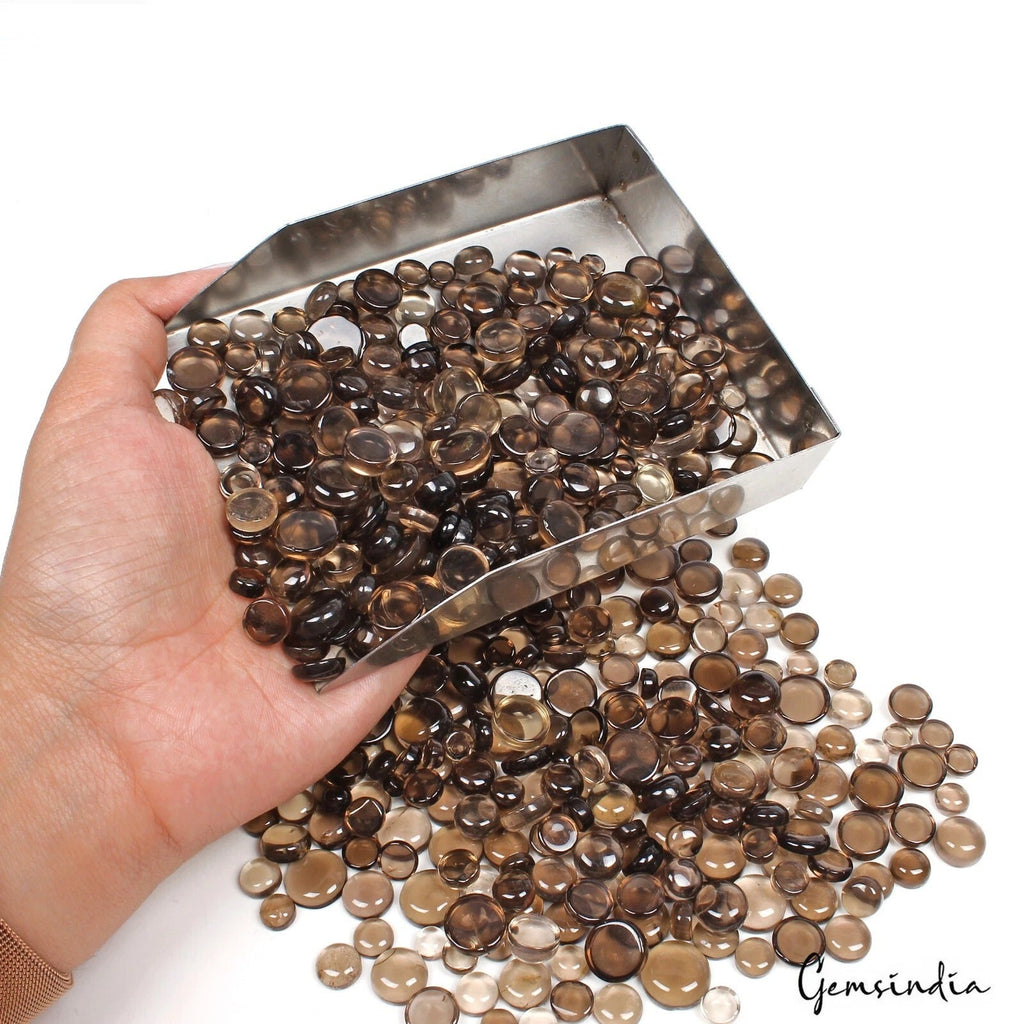 460 Pcs Natural Smoky Quartz 5-13mm Round Cabochon Loose Gemstones Lot~1350 Cts