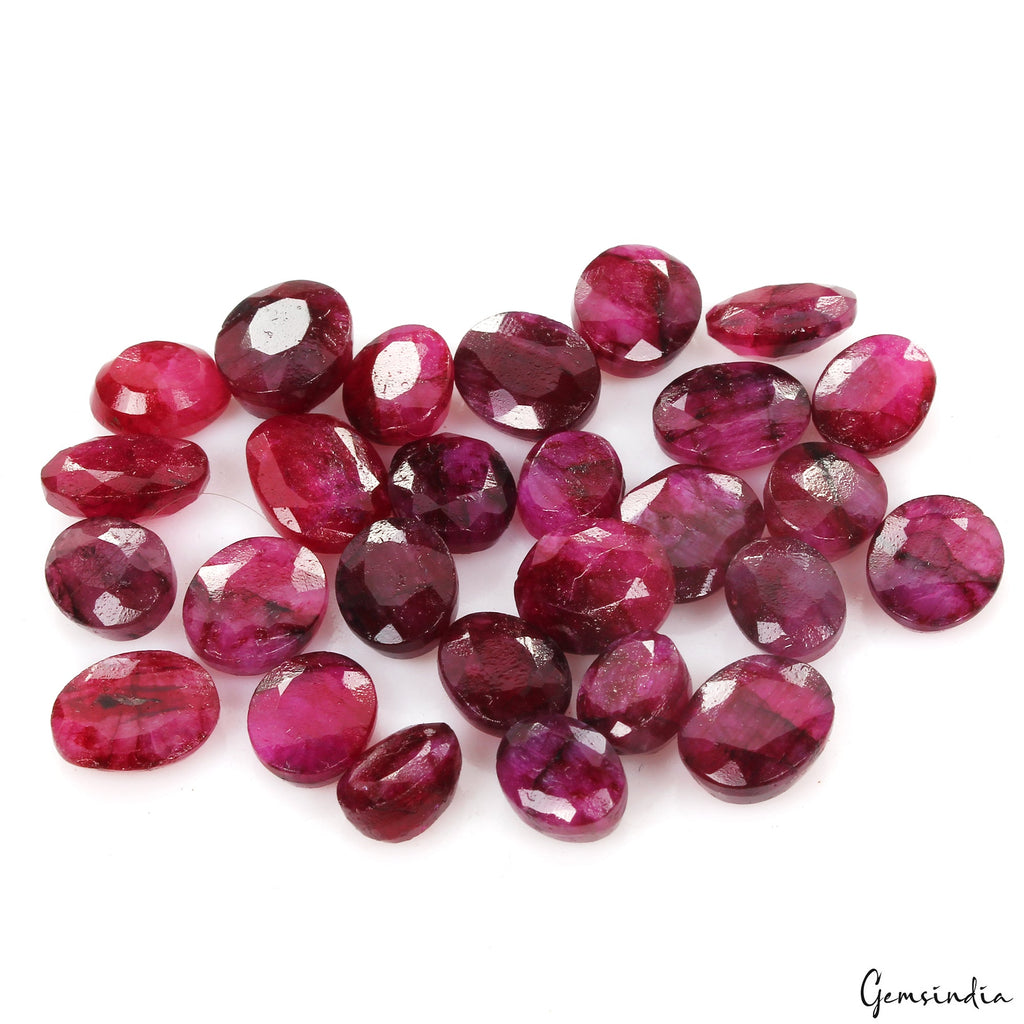 98.10Ct Natural Red Bixbite Beryl Oval Cut Loose Faceted 9-11mm Gemstones~27 Pcs