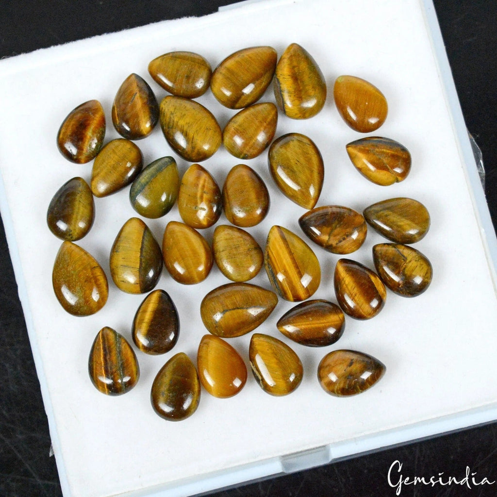 160 Cts/32 Pcs Natural Untreated Yellow Brown Tiger Eye Pear Cab Loose Gems Lot