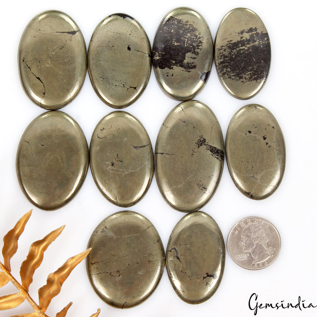 800 Ct Natural Untreated Gold Pyrite Oval Cabochon 41-50mm Loose Gemstones Lot